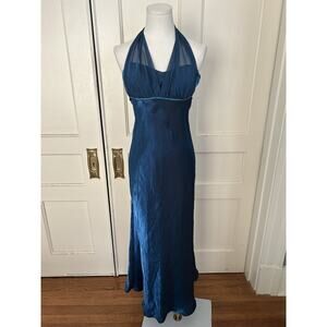 Vintage Y2K Betsy & Adam Halter Rhinestone Formal Dress Womens Size 6 Blue USA
